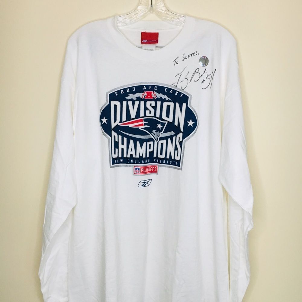 Autographed Tedy Bruschi 54 NFL NE Patriots long sleeve tee